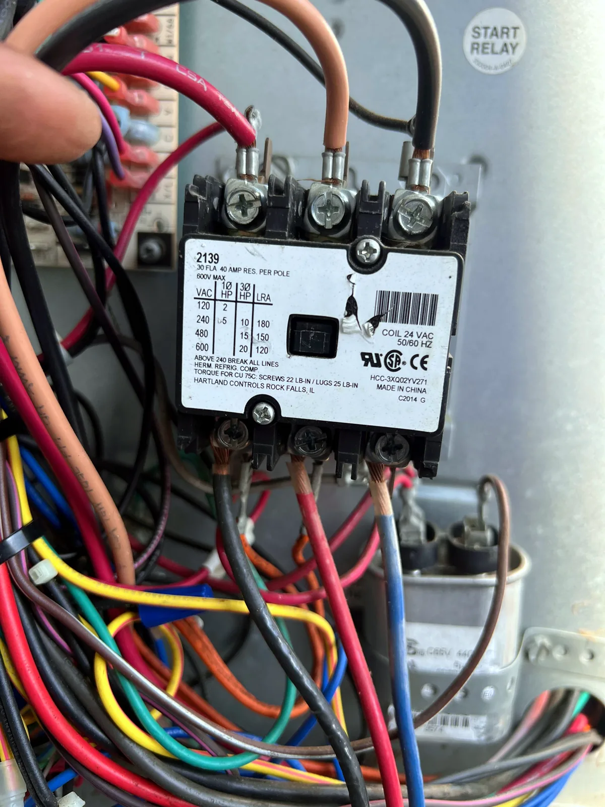 Contactor wiring close-up