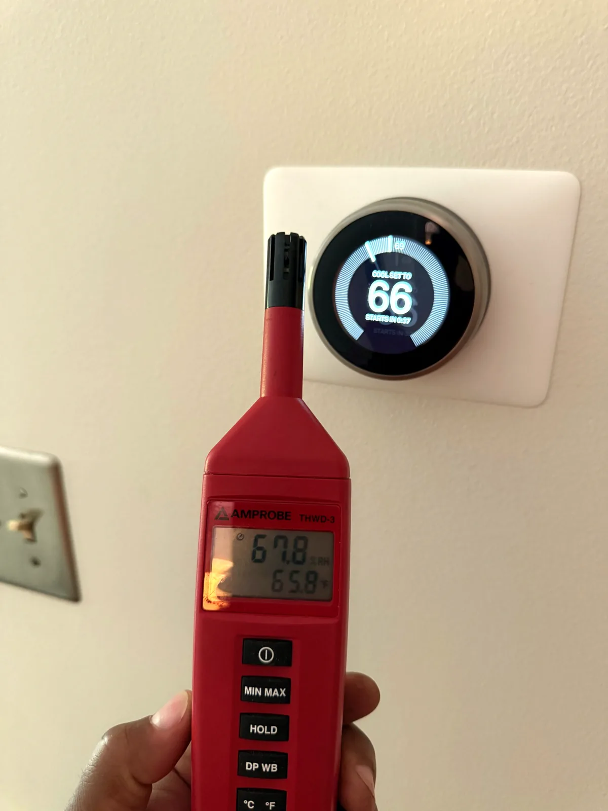 Nest thermostat verified against a hygrometer